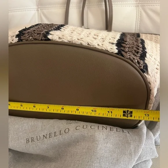 NWT 3K Brunello Cucinelli Italy Brown Cream Sequins Knitted Tote Handbag Bag - Picture 8 of 14